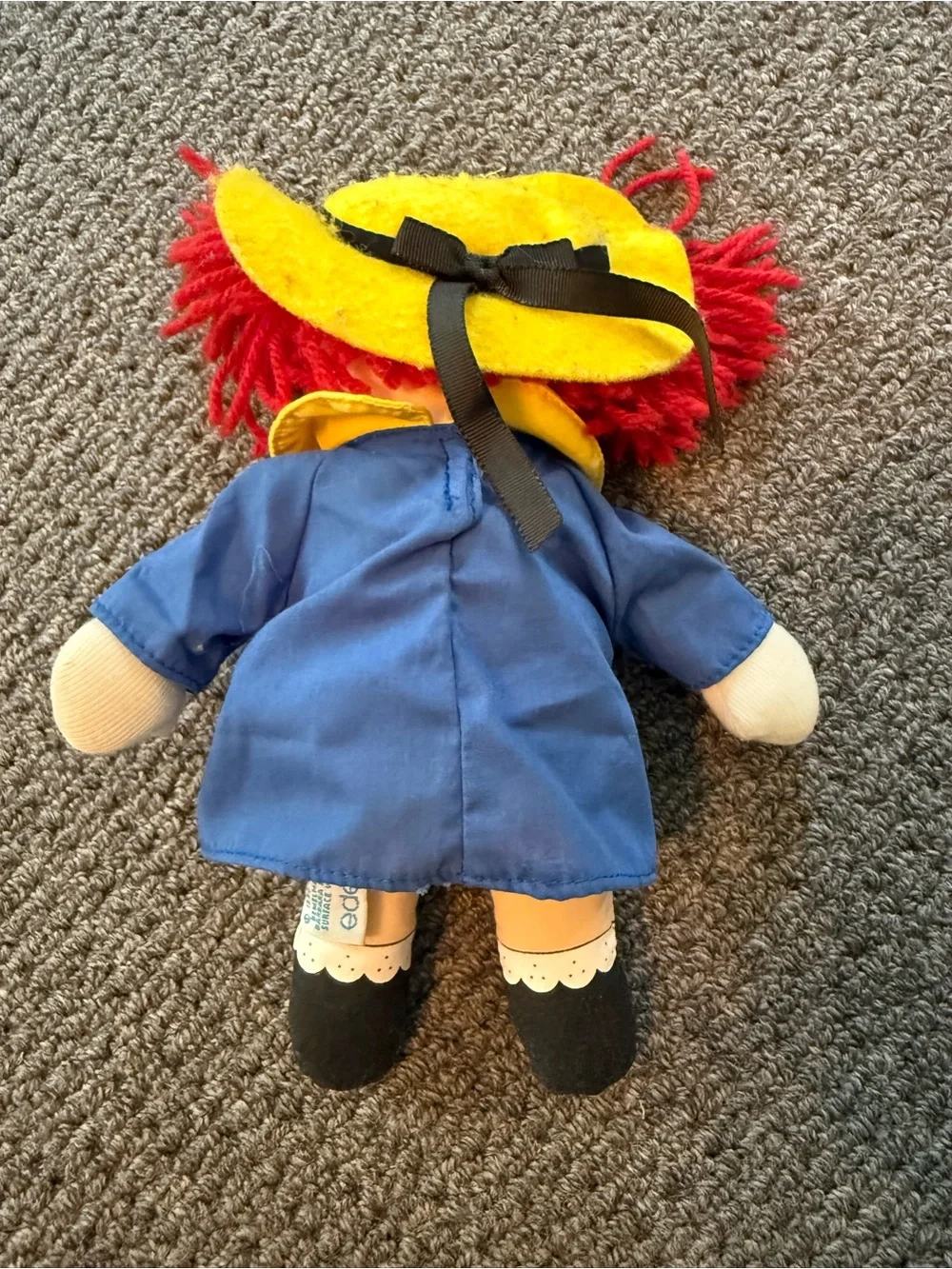 VINTAGE 1990 Madeline Plush Doll Blue Dress Yellow Hat Made by Eden Bemelman 9